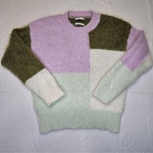 Sandro Paris Mohair Colorblock Sweater Purple Green SFPU01321-90 Made in Italy